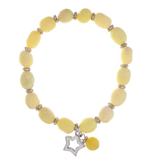 John Bead New Jade Green Natural Stone Stretch Bracelet with Star Charm